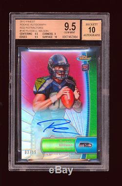 1/1 Bgs 9.5 Russell Wilson 2012 Topps Finest Red Refractor Auto Jersey # 3/15