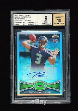 1/1 Bgs 9 Russell Wilson 2012 Topps Chrome Refractor Auto Rc Jersey Number 3/178