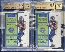 (2) RUSSELL WILSON 2012 CONTENDERS Rookie Ticket RC BGS 9.5 10 AUTO Both Gem+