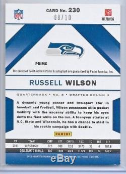 2012 Absolute Memorabilia Football Russell Wilson Auto Patch Rookie Card # 8/10