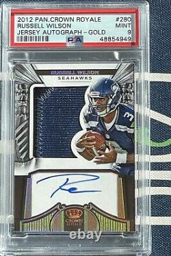 2012 Crown Royale #280 Russell Wilson RC Jersey Rookie Auto Gold #/99 PSA 9