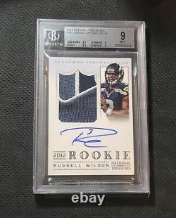 2012 NATIONAL TREASURES RUSSEL WILSON ROOKIE AUTO PATCH #ed 69/99 BGS 9 MINT