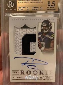 2012 NATIONAL TREASURES RUSSELL WILSON Rookie Patch Auto RC JSY BGS 9.5/10 GEM