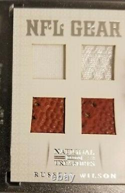 2012 National Treasures NFL Gear Russell Wilson 4 Patch On Card Auto Rc #'d 9/15
