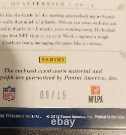 2012 National Treasures NFL Gear Russell Wilson 4 Patch On Card Auto Rc #'d 9/15