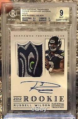 2012 National Treasures Russell Wilson RC EAGLE EYE PATCH BGS 9 with RARE 10 AUTO