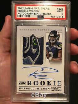 2012 National Treasures Russell Wilson ROOKIE AUTO PATCH BLACK SP #15/25 PSA 9