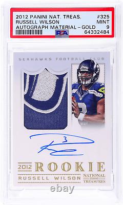 2012 National Treasures Russell Wilson Rookie Signature Material Gold Auto PSA 9