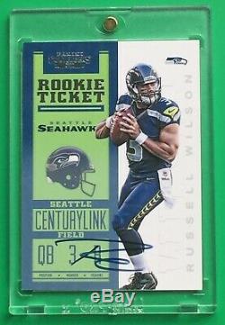 2012 Panini Contenders #225 Russell Wilson Rookie Auto Blue Jersey Rookie Ticket