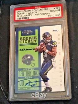 2012 Panini Contenders Blue Jersey Russell Wilson ROOKIE RC AUTO PSA 10