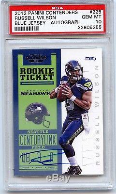 2012 Panini Contenders Russell Wilson Rc Blue Jersey Auto Gem M/t 10