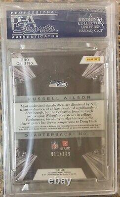 2012 Panini Crown Royale Russell Wilson Jersey Auto Silver PSA 10 POP 4 10/149