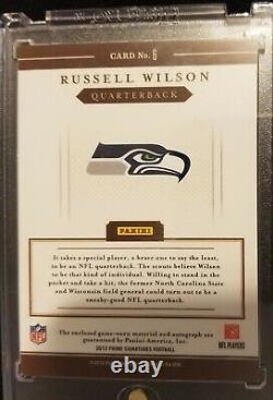 2012 Prime Signatures Russell Wilson 3 Clr Patch On Card Auto Rc #'d 96/99 Mvp