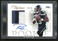 2012 Prime Signatures Russell Wilson 3 Color Game Used Patch On Card Auto RC /99