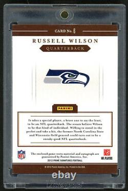 2012 Prime Signatures Russell Wilson 3 Color Game Used Patch On Card Auto RC /99