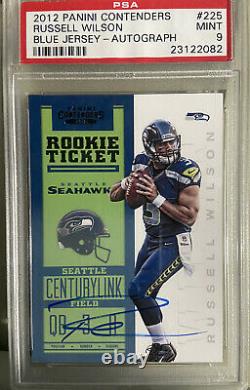 2012 RUSSELL WILSON Contenders Auto Rookie Ticket RC Blue Jersey PSA 9 Autograph
