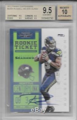 2012 Russell Wilson Contenders Auto Rookie Ticket RC. BGS 9.5 withquad 9.5 subs