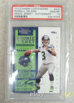2012 Russell Wilson Contenders Rookie Auto White Variation Psa 10 Gem Mint #225
