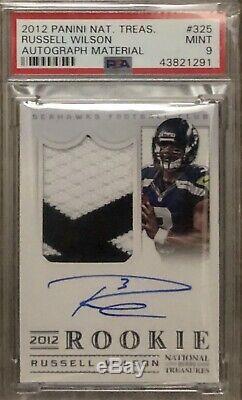 2012 Russell Wilson NATIONAL TREASURES #325 AUTO RC JERSEY Rooke PSA 9 Low Pop