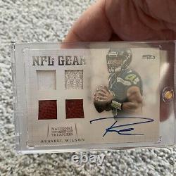 2012 Russell Wilson National Treasures NFL Gear Rookie 4 Patch On Card Auto /15