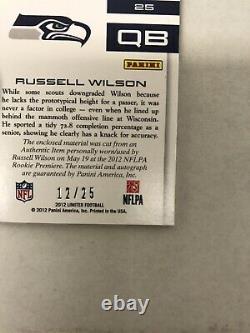 2012 Russell Wilson Panini Limited Auto Jumbo Patch RC Autograph /25 Prime Ssp