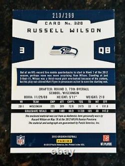 2012 Russell Wilson ROOKIE AUTO GridIron Jersey Patch Relic, RC 213/299 BRONCOS