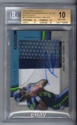 2012 Russell Wilson Topps Strata Clear Cut Rookie Rc Blue Patch Bgs 10/10 Auto