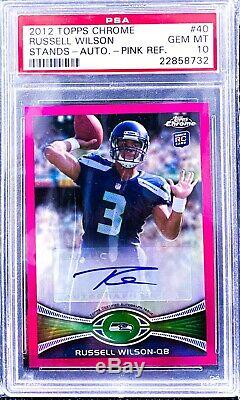 2012 Topps Chrome #40 Russell Wilson Auto Rookie Pink Refractor PSA 10 RARE