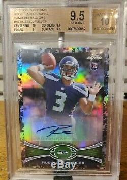 2012 Topps Chrome Camo Refractor Russell Wilson Auto Rc #'d/105 Bgs 9.5 / 10