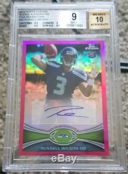 2012 Topps Chrome Russell Wilson PINK REFRACTOR AUTO RC SP /75 BGS 9 MINT