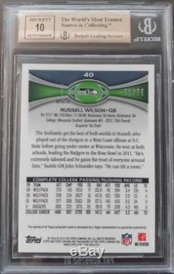 2012 Topps Chrome Russell Wilson Pink Refractor Auto RC #/75 BGS 9.5/10 seahawks