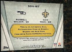 2012 Topps Five Star Russell Wilson/Nick Toon ROOKIE Auto Saints, Hawks, Brincos