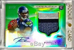 2012 Topps Platinum RUSSELL WILSON /99 Green Refractor 3 Color Rookie Patch Auto
