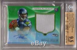 2012 Topps Platinum RUSSELL WILSON GREEN REFRACTOR PATCH AUTO RC /99 BGS 9.5