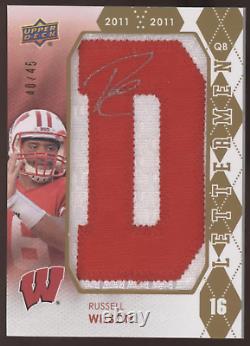2012 Upper Deck UD Russell Wilson Lettermen Letter Patch RC Auto /45