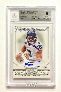 2013 National Treasures RUSSELL WILSON #6/10 Notable Nicknames Auto BGS 9 Mint