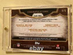 2013 Topps Russell Wilson, Michael & Sid Rice Triple Threads Jersey Auto #'8/9