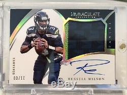 2015 Immaculate Russell Wilson Game Used Patch On Card Auto 3/10 Jersey Hit