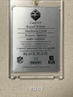 2016 Limited Russell Wilson Marshawn Lynch Richard Sherman Black Plate Auto 1/1