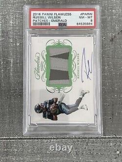 2019 Panini Flawless Emerald Russell Wilson GAME WORN Patch AUTO /2 PSA 8 PMJS