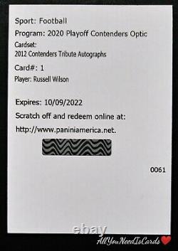 2020 Contenders Optic Russell Wilson 2012 Rookie Tribute Auto SP/25 Seahawks #1