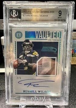 2020 RUSSELL WILSON PANINI ENCASED VAULTED VETERAN PATCH AUTO 2/5 Bgs 9 Mint