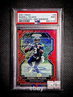 2021 Panini Prizm Russell Wilson Red Shimmer Auto Autograph /10 Seahawks PSA 9