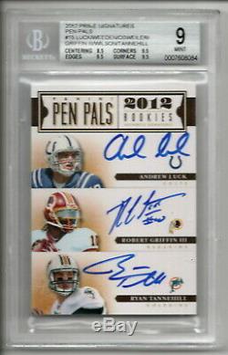 Andrew Luck Russell Wilson Auto Rc 2012 Prime Signatures Pen Pals 6x Bgs 9 Mint