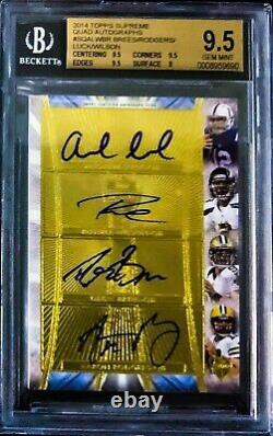 Drew Brees Aaron Rodgers Andrew Luck Russell Wilson Topps Quad Auto 2/5 BGS 9.5