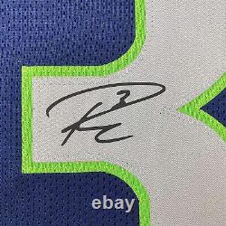 Framed Facsimile Autographed Russell Wilson 33x42 Blue Reprint Laser Auto Jersey