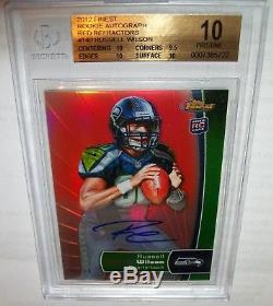 POP1 2012 Topps Finest Rookie Auto Red Refractors Russell Wilson BGS 10/10