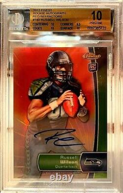 POP1 Russell Wilson 2012 Topps Finest Auto Red Refractor 9/15 BGS 10 PRISTINE RC
