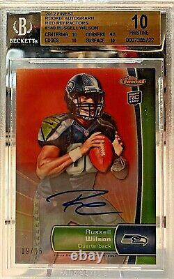 POP1 Russell Wilson 2012 Topps Finest Auto Red Refractor 9/15 BGS 10 PRISTINE RC