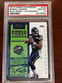 PSA 10 2012 Panini Contenders Russell Wilson Blue Jersey Auto Seahawks RC Card